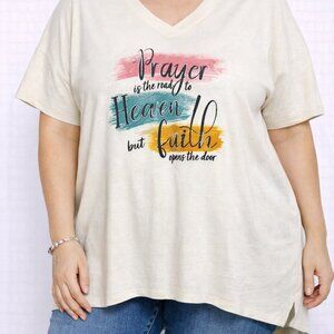 *NWT* Tru Self Faith V-Neck High Low Prayer Graphic‎ Tee Size 1X
